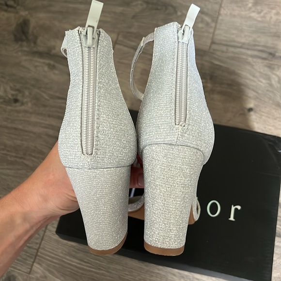 Windsor Sparkle Step Glitter Lurex Block Heels - Silver - Picture 9 of 13